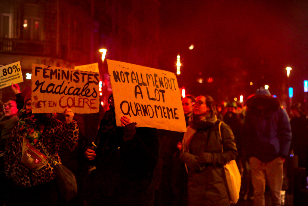 Pancartes "féministes radicales et en colère", "not all men but a lot quand même".